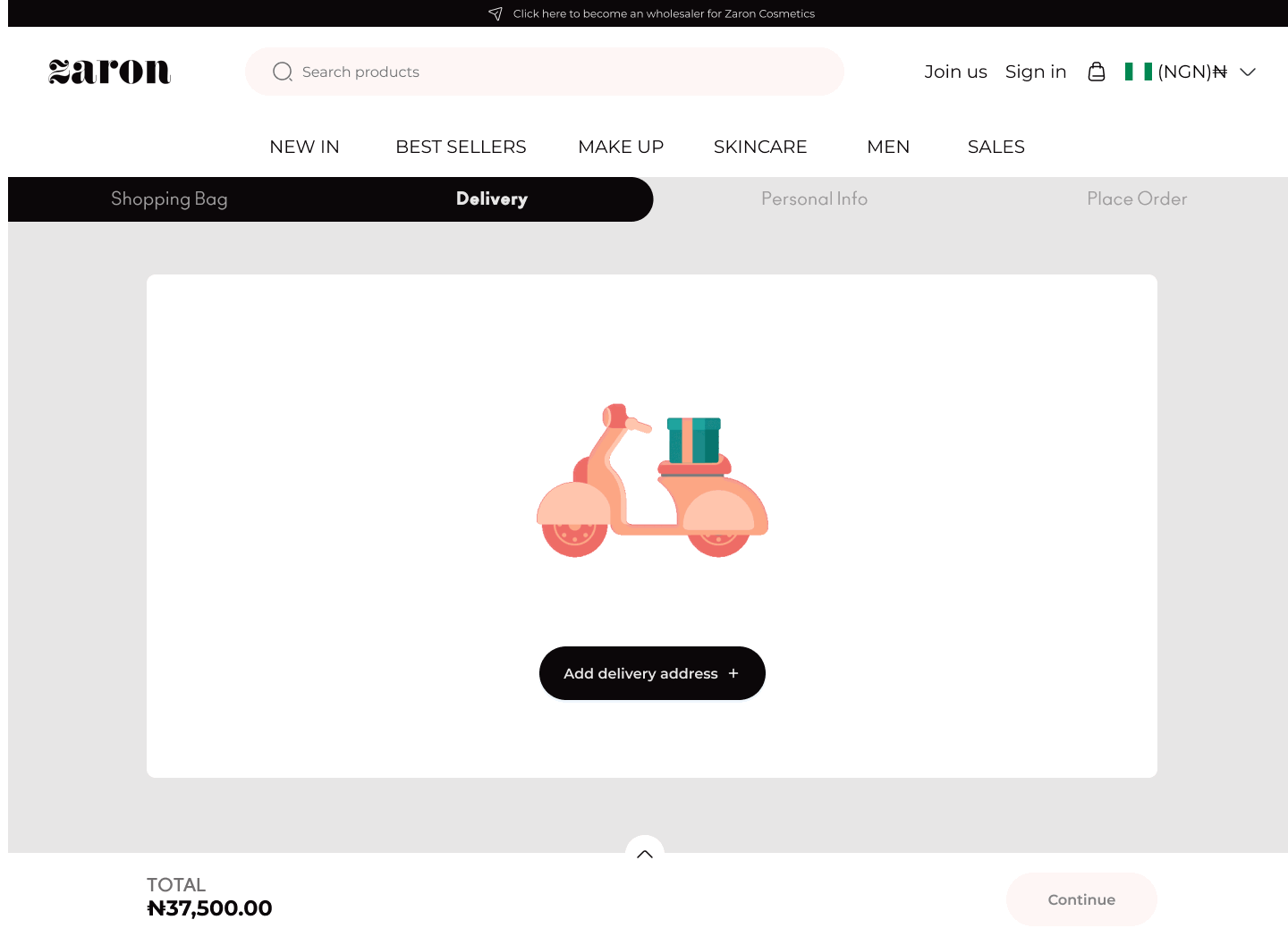 Zaron Cosmetics Checkout in Four Steps